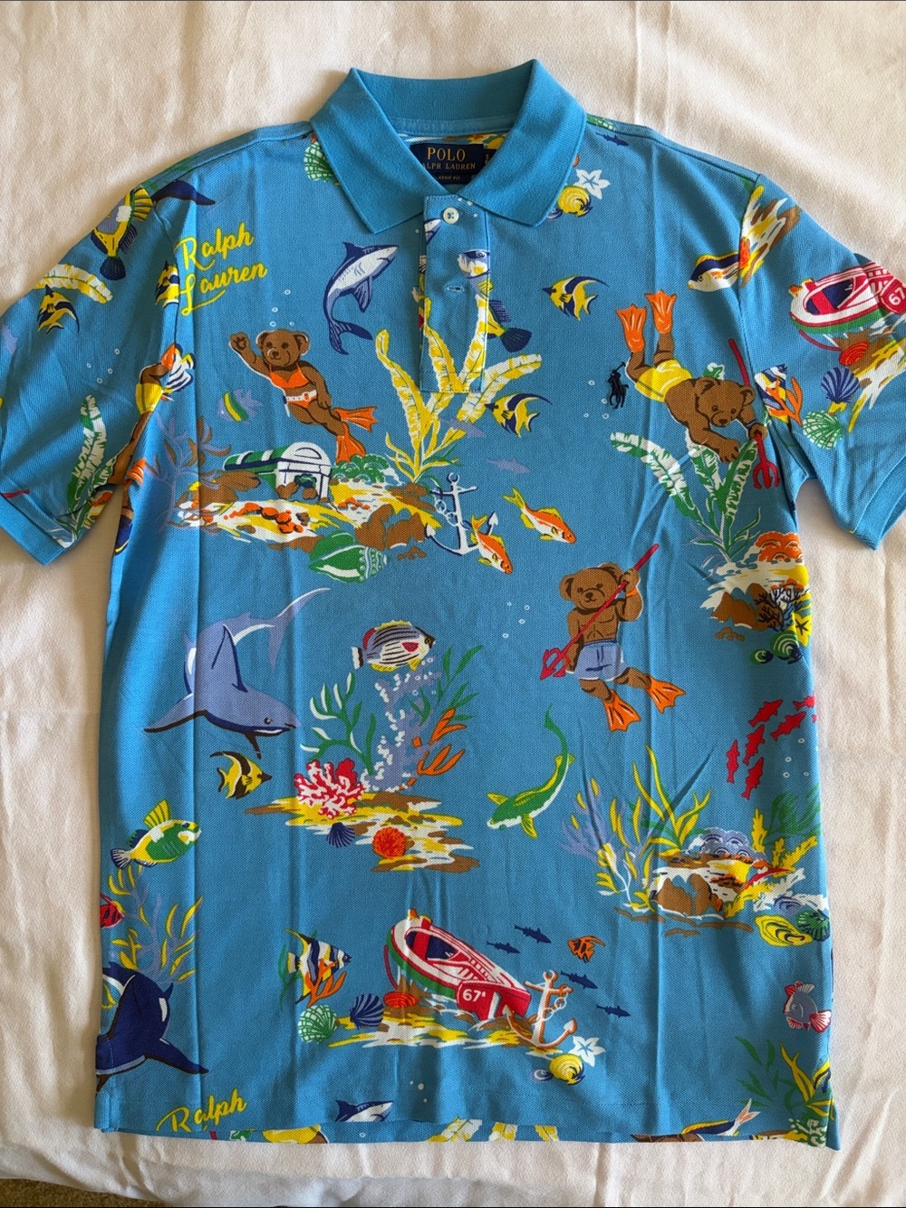 Polo by Ralph Lauren Blue Tropical Ocean Print Polo Shirt